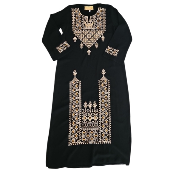 Abyaa Black Embroidered Abaya Dress Made in Jordan Modest Ramadan Eid Kaftan SzS - Picture 4 of 15